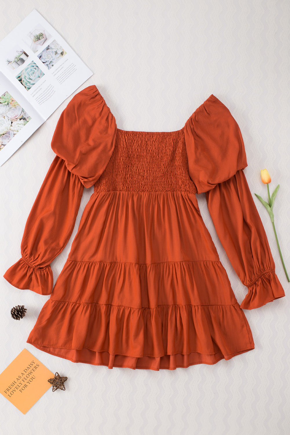 Black Boho Solid Shirred Ruffle Mini Dress Mini Dresses MyDresses