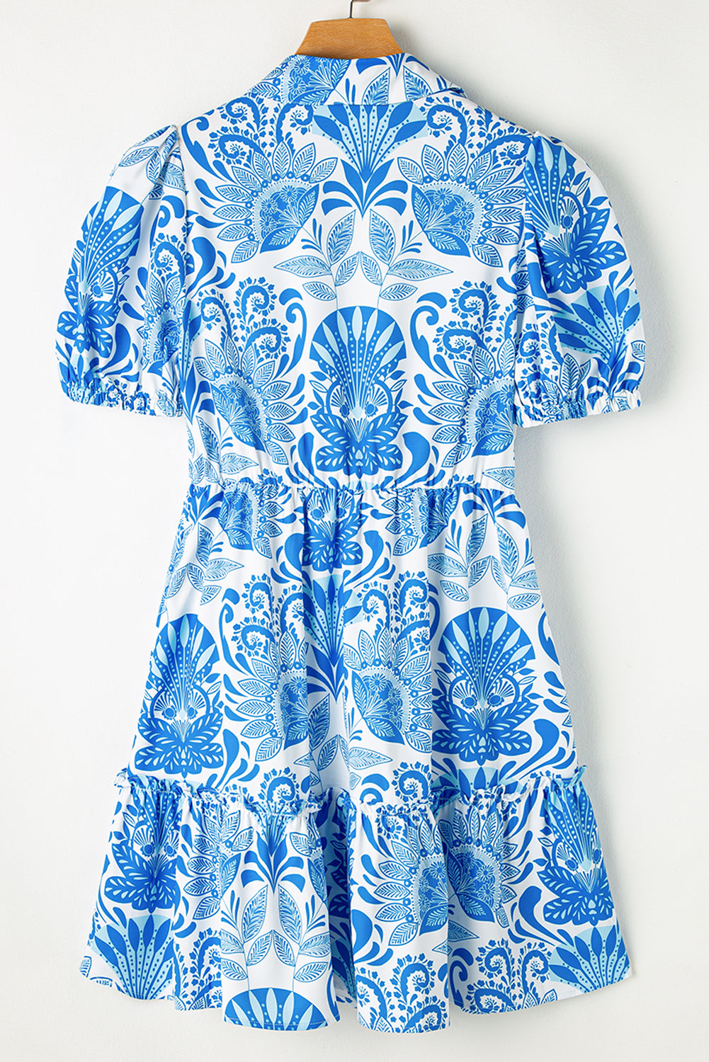 Retro Floral Mini Dress with Drawstring Waist and Ruffled Hem Floral Dresses MyDresses 
