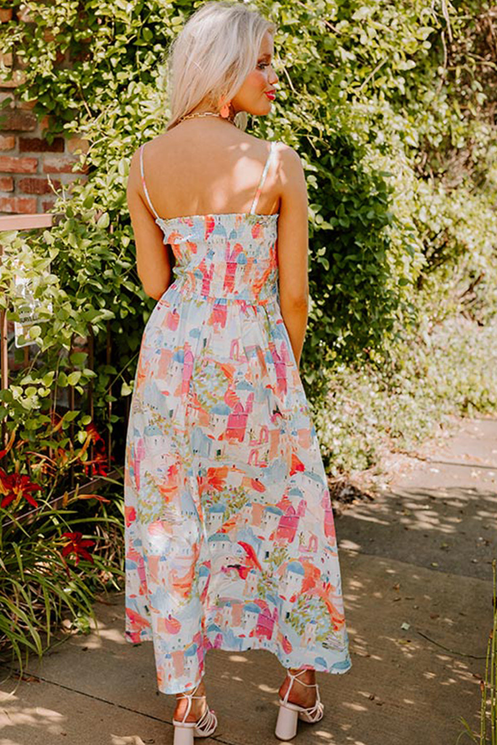 Fairy Town Print Smocked Maxi Sundress Maxi Dresses MyDresses 