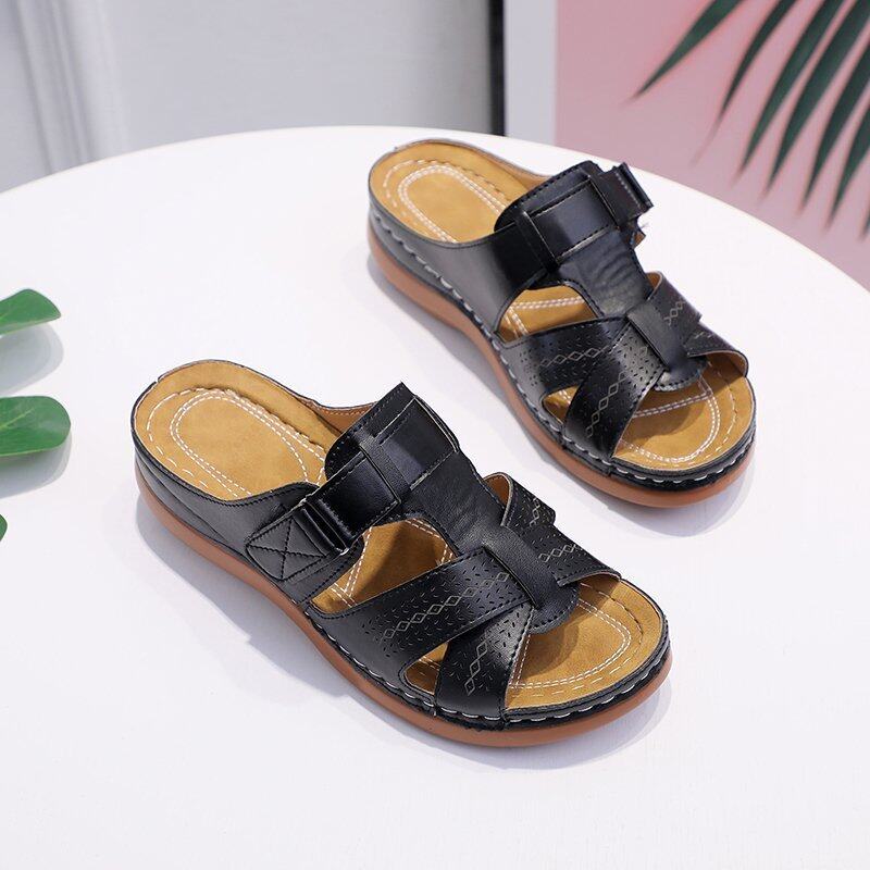 Orthopedic Leather Sandals with Adjustable Buckle and Non-slip Sole Sandals MyDresses Black 4