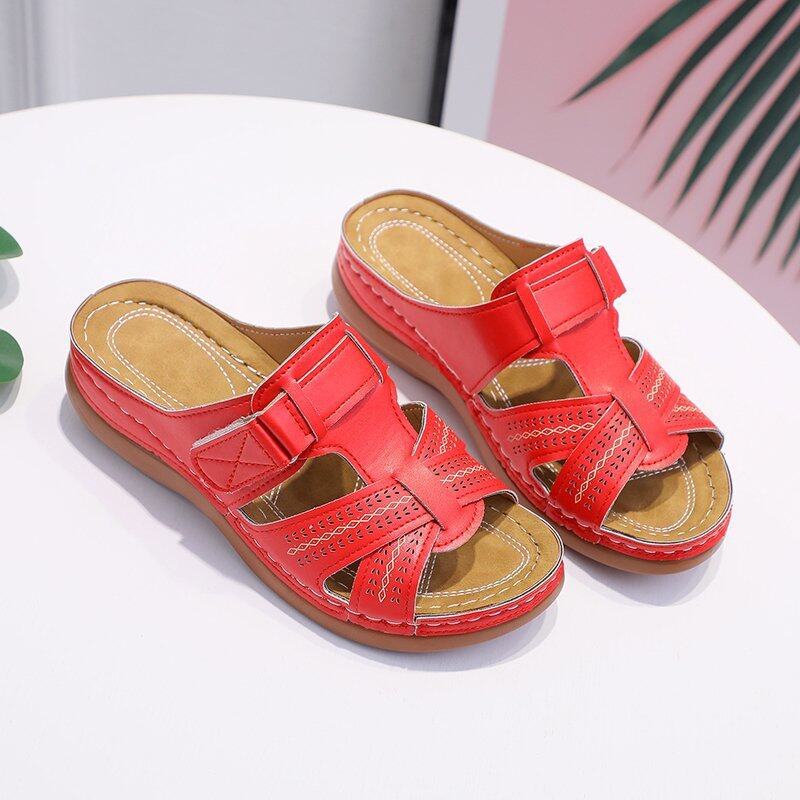 Orthopedic Leather Sandals with Adjustable Buckle and Non-slip Sole Sandals MyDresses Red 4