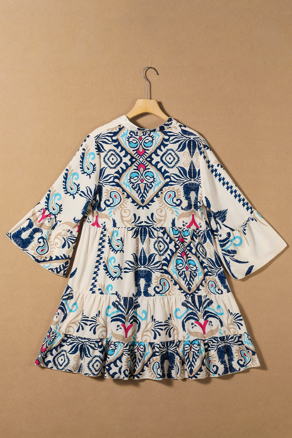 White Printed Tribal Print Bracelet Sleeve Buttoned Mini Dress Mini Dresses MyDresses