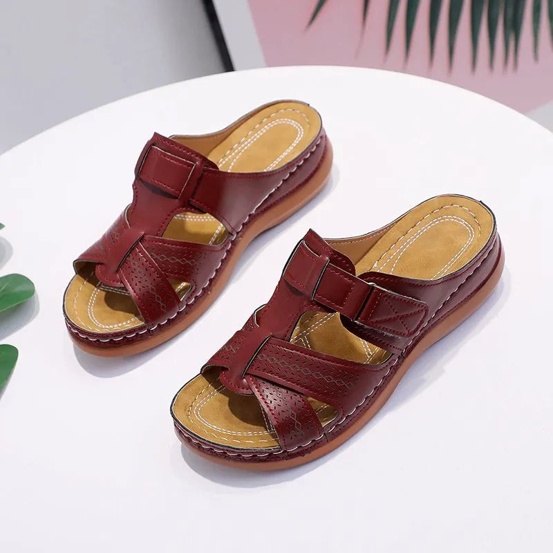 Orthopedic Leather Sandals with Adjustable Buckle and Non-slip Sole Sandals MyDresses Brown 4