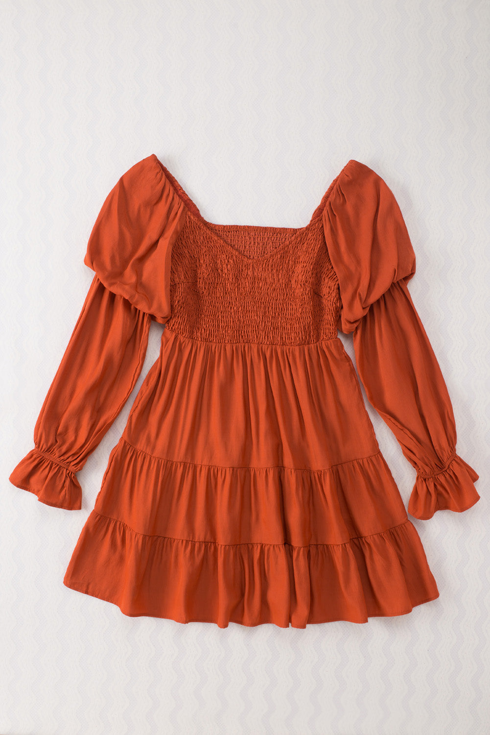 Black Boho Solid Shirred Ruffle Mini Dress Mini Dresses MyDresses