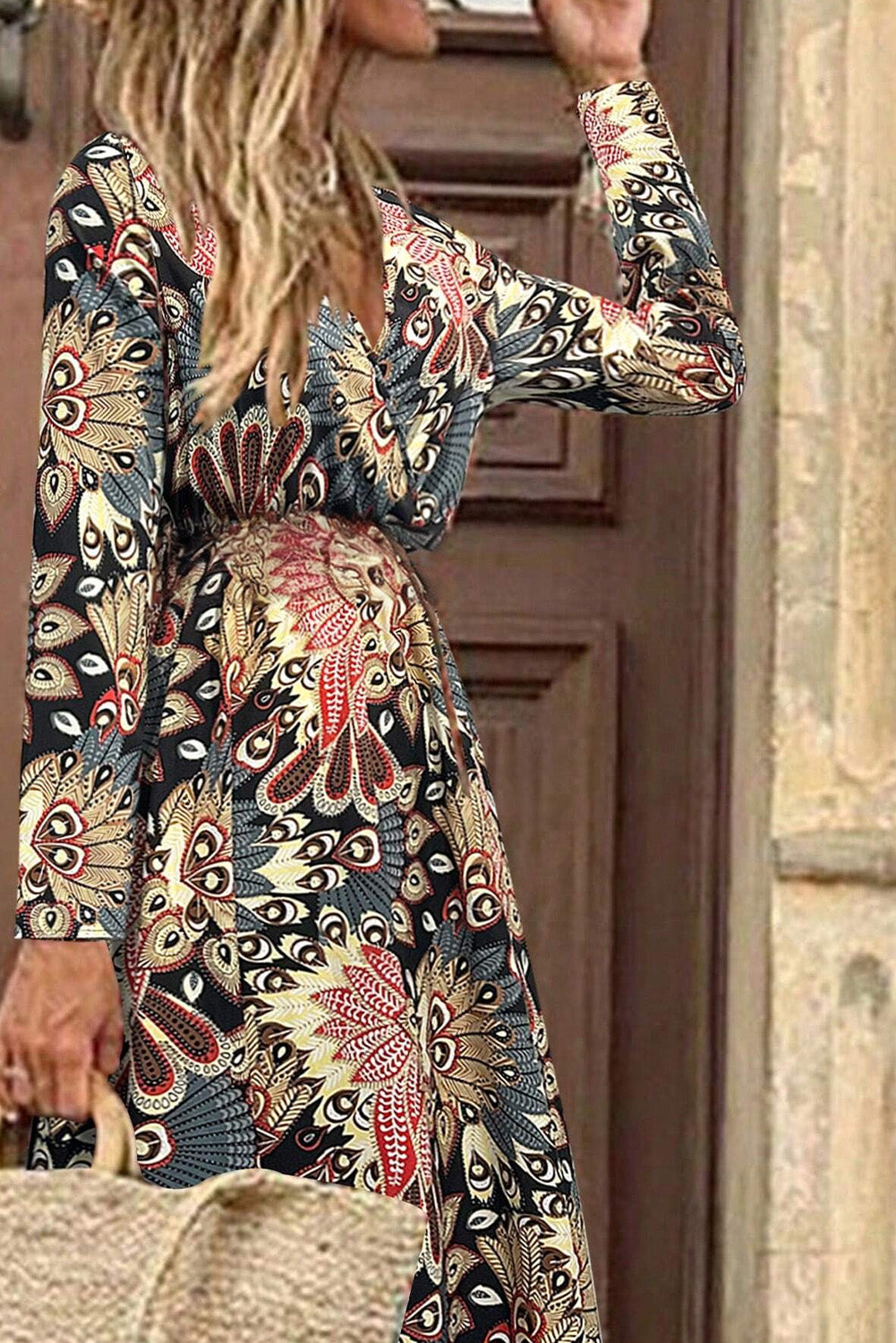 Floral Print Maxi Dress with V Neck Wrap and High Waist Maxi Dresses MyDresses 