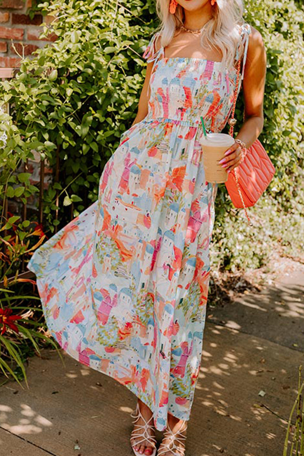 Fairy Town Print Smocked Maxi Sundress Maxi Dresses MyDresses Multicolour S 
