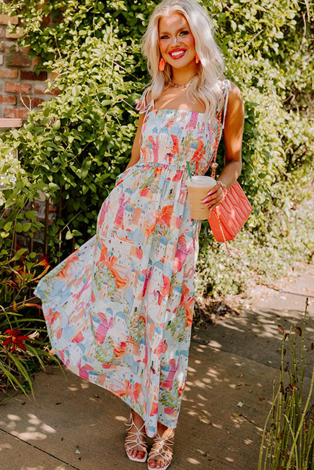 Fairy Town Print Smocked Maxi Sundress Maxi Dresses MyDresses 