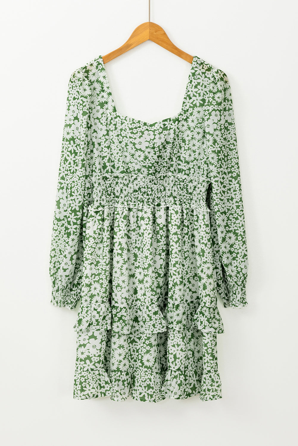 Floral Print Mini Dress with Shirred Waist and Tiered Ruffles Floral Dresses MyDresses 