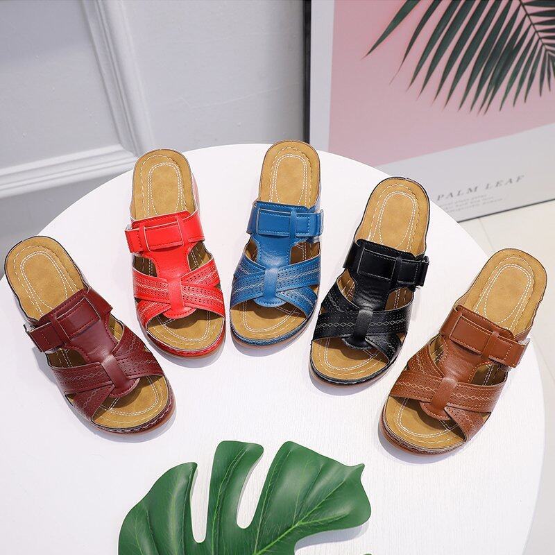 Orthopedic Leather Sandals with Adjustable Buckle and Non-slip Sole Sandals MyDresses