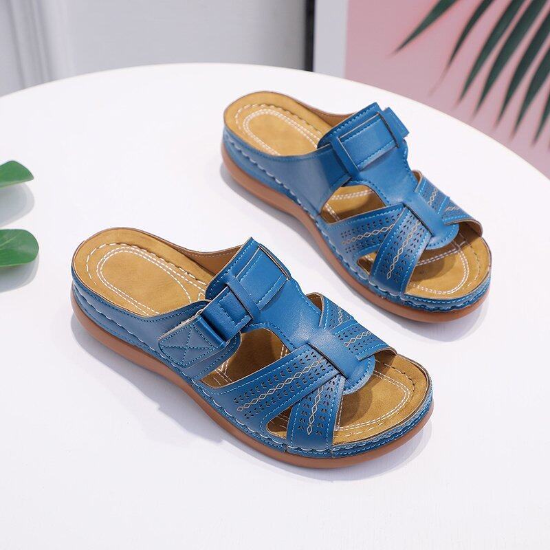 Orthopedic Leather Sandals with Adjustable Buckle and Non-slip Sole Sandals MyDresses Blue 4