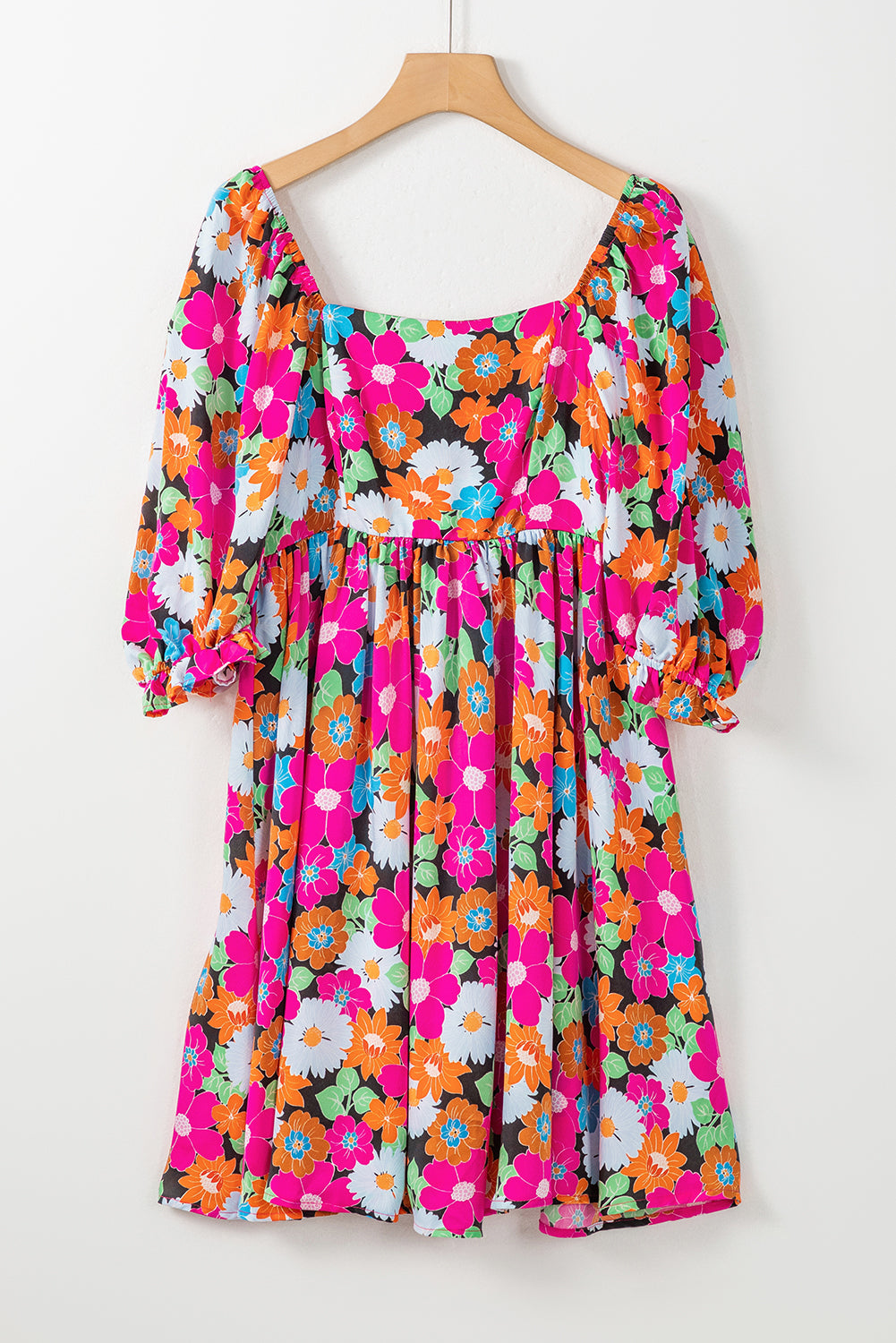 Floral Print Dress with Puff Sleeves and Square Neck Floral Dresses MyDresses 