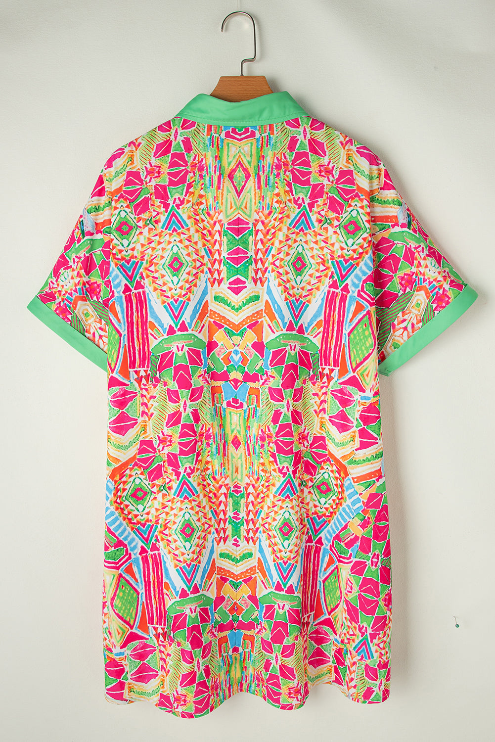 Geometric Print Button-Down Shirt Dress with Contrast Trim Mini Dresses MyDresses 