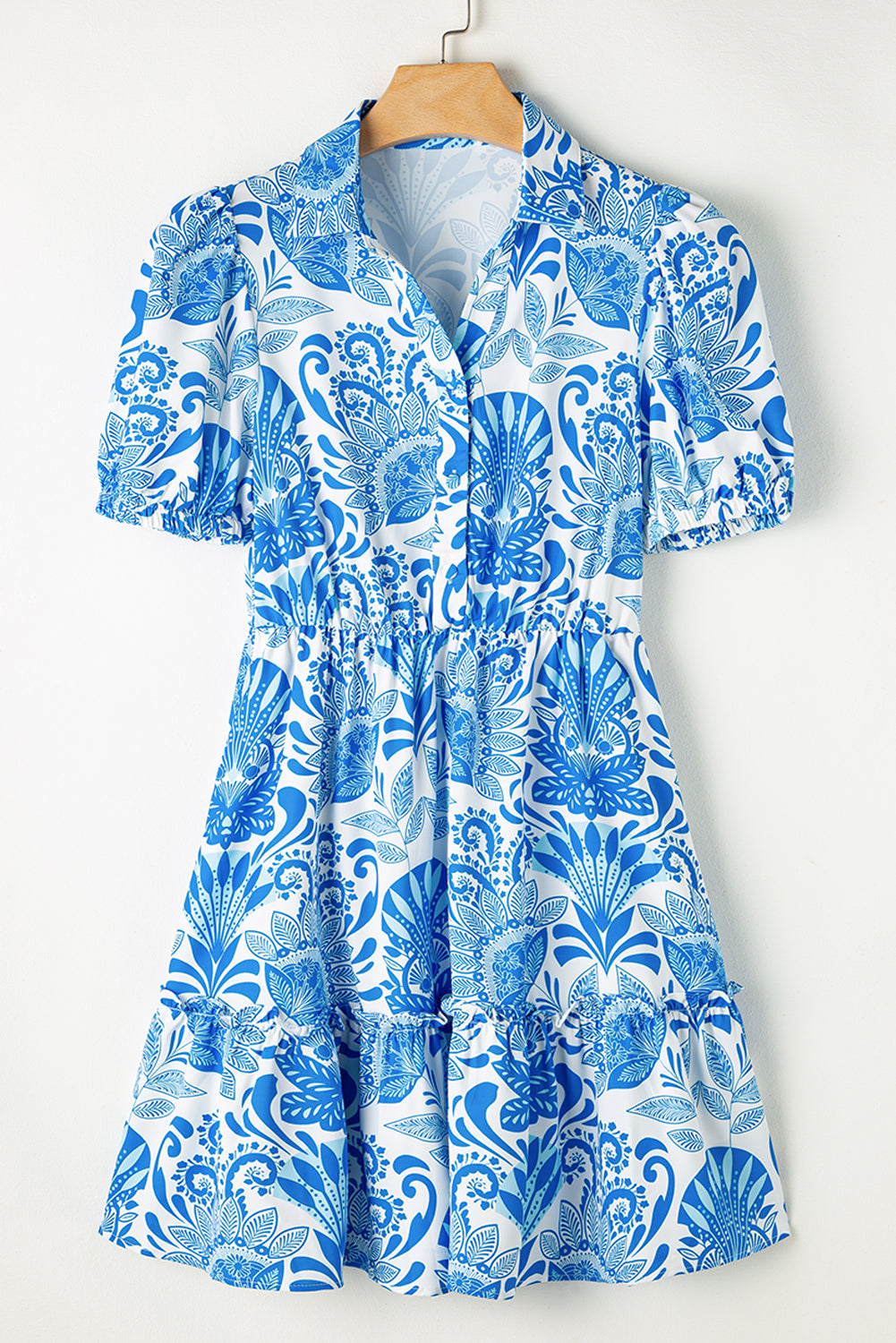 Retro Floral Mini Dress with Drawstring Waist and Ruffled Hem Floral Dresses MyDresses 