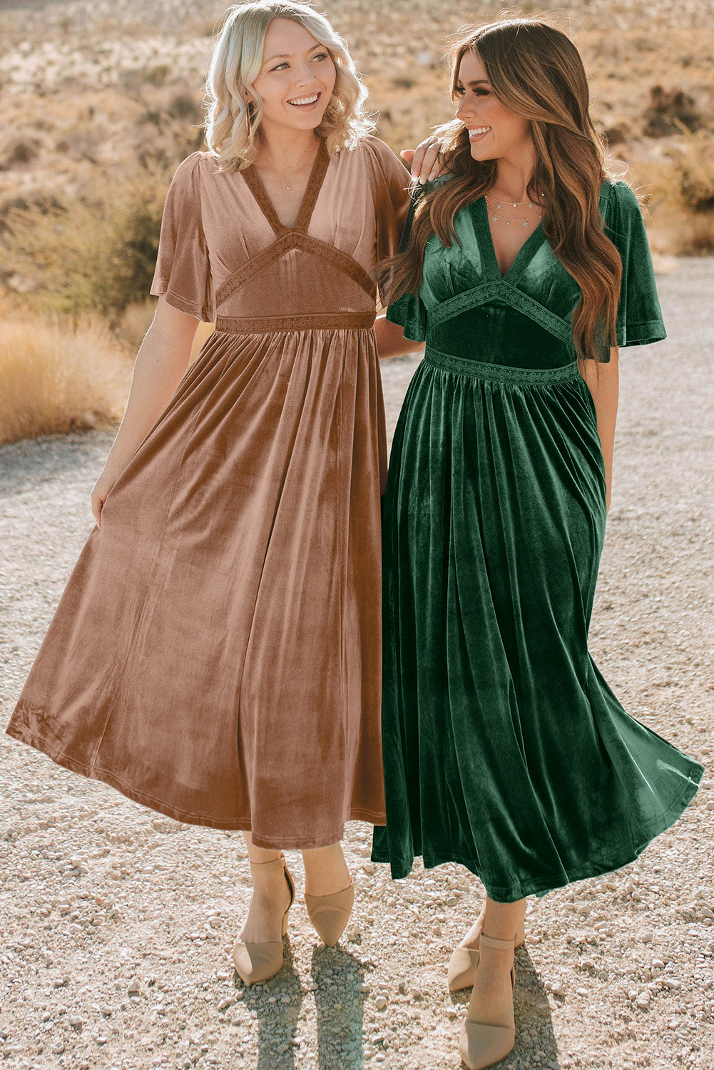 Velvet Maxi Dress with Lace Detail and Empire Waist Maxi Dresses MyDresses 