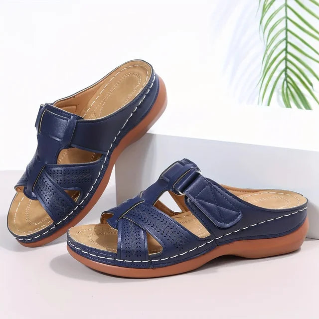 Orthopedic Leather Sandals with Adjustable Buckle and Non-slip Sole Sandals MyDresses Dark Blue 4