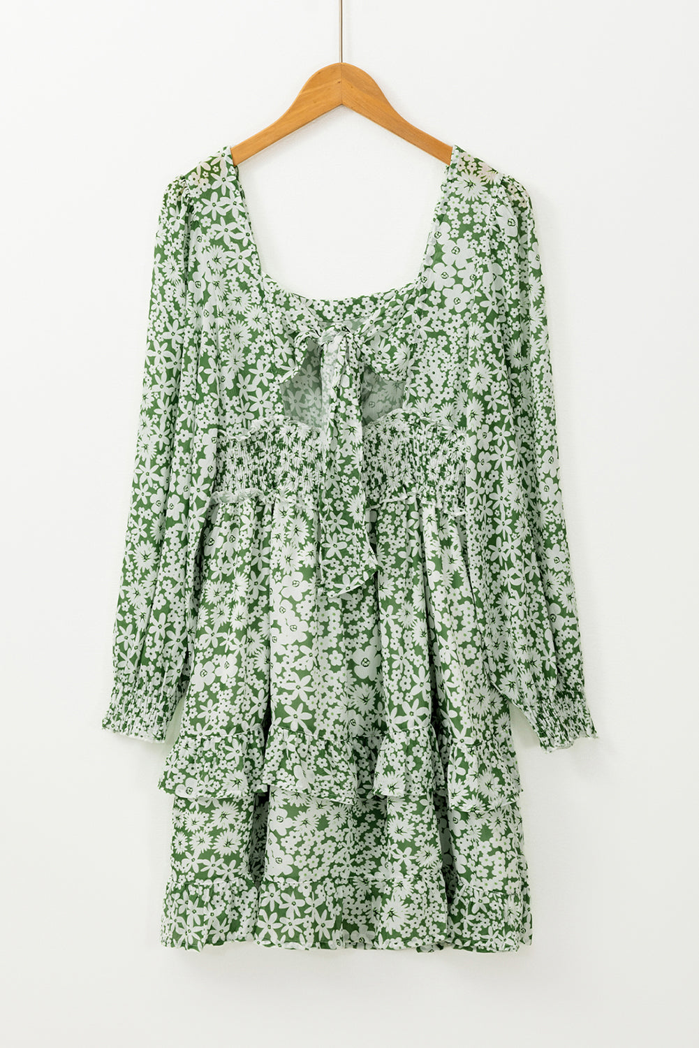 Floral Print Mini Dress with Shirred Waist and Tiered Ruffles Floral Dresses MyDresses 