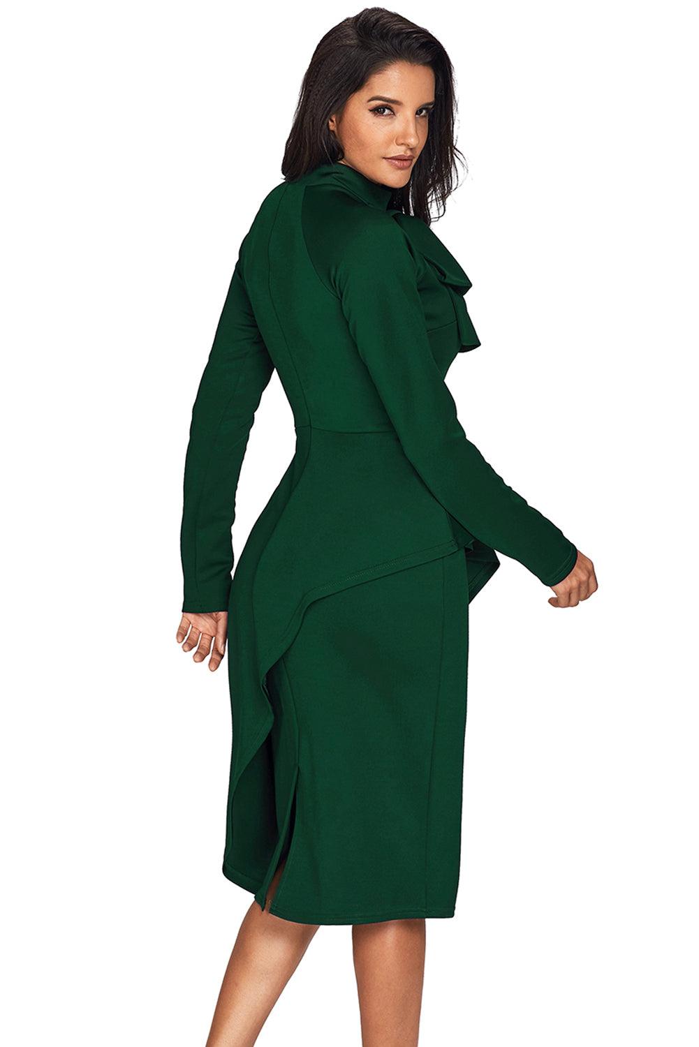 Asymmetric Peplum Pussy Bow Dress Peplum Dresses MyDresses 