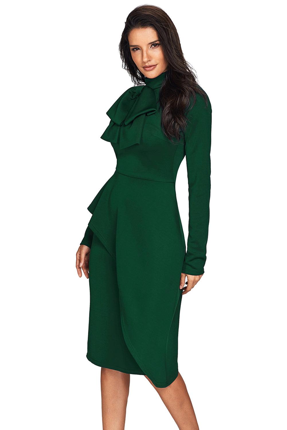 Asymmetric Peplum Pussy Bow Dress Peplum Dresses MyDresses 