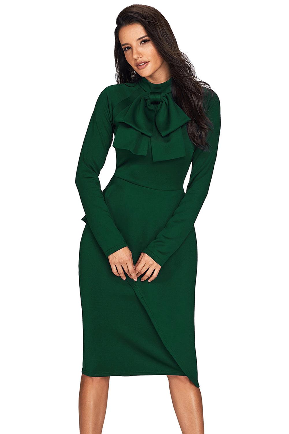 Asymmetric Peplum Pussy Bow Dress Peplum Dresses MyDresses 
