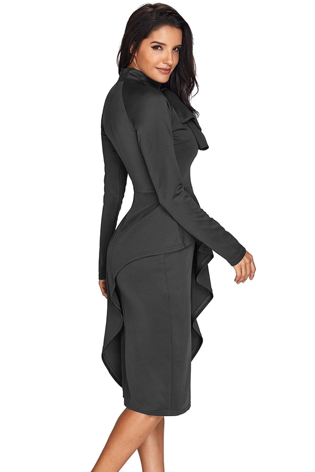 Asymmetric Peplum Pussy Bow Dress Peplum Dresses MyDresses 