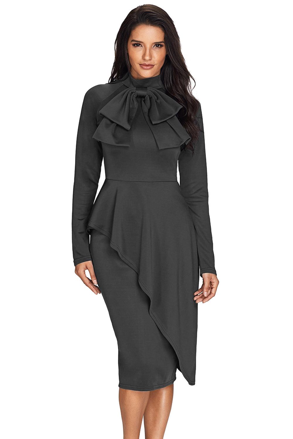 Asymmetric Peplum Pussy Bow Dress Peplum Dresses MyDresses 