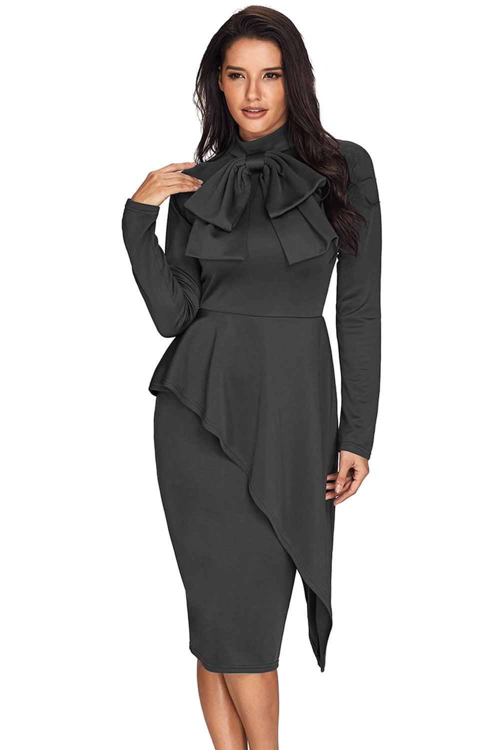 Asymmetric Peplum Pussy Bow Dress Peplum Dresses MyDresses 