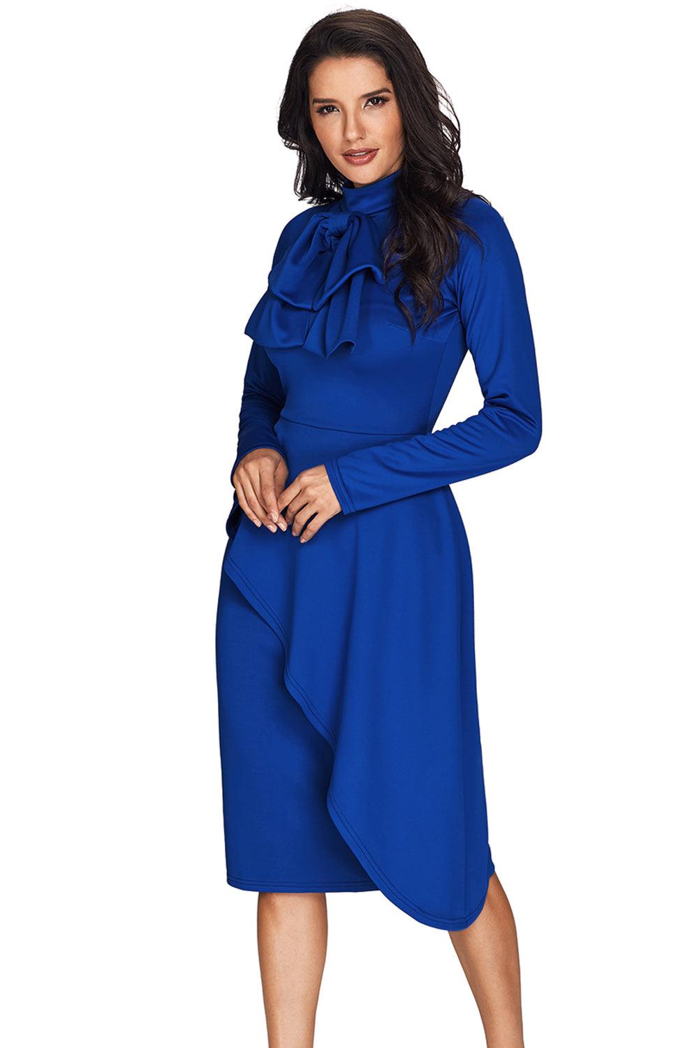 Asymmetric Peplum Pussy Bow Dress Peplum Dresses MyDresses 