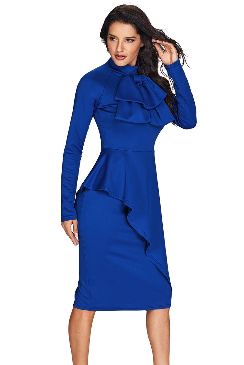 Asymmetric Peplum Pussy Bow Dress Peplum Dresses MyDresses 