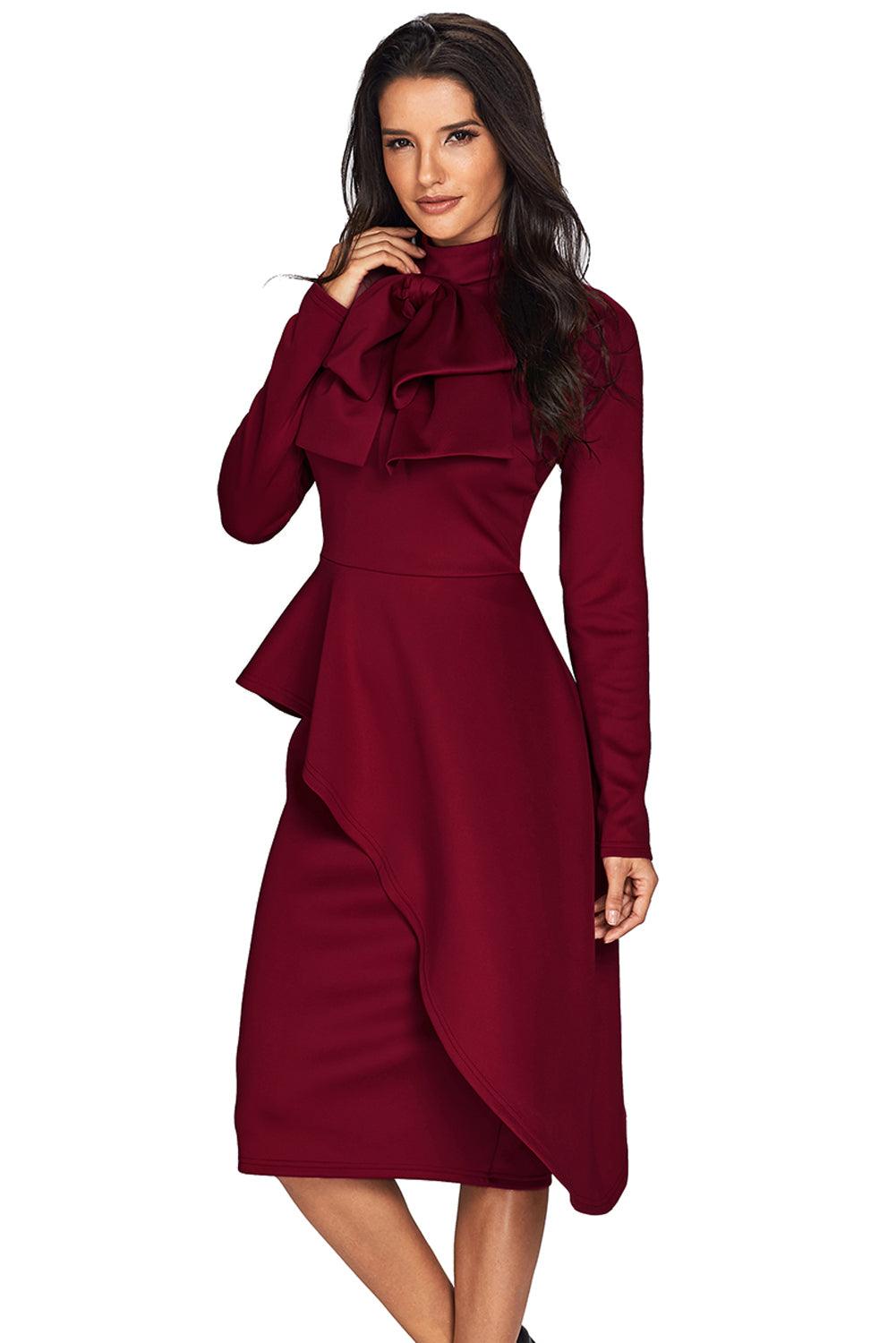 Asymmetric Peplum Pussy Bow Dress Peplum Dresses MyDresses 