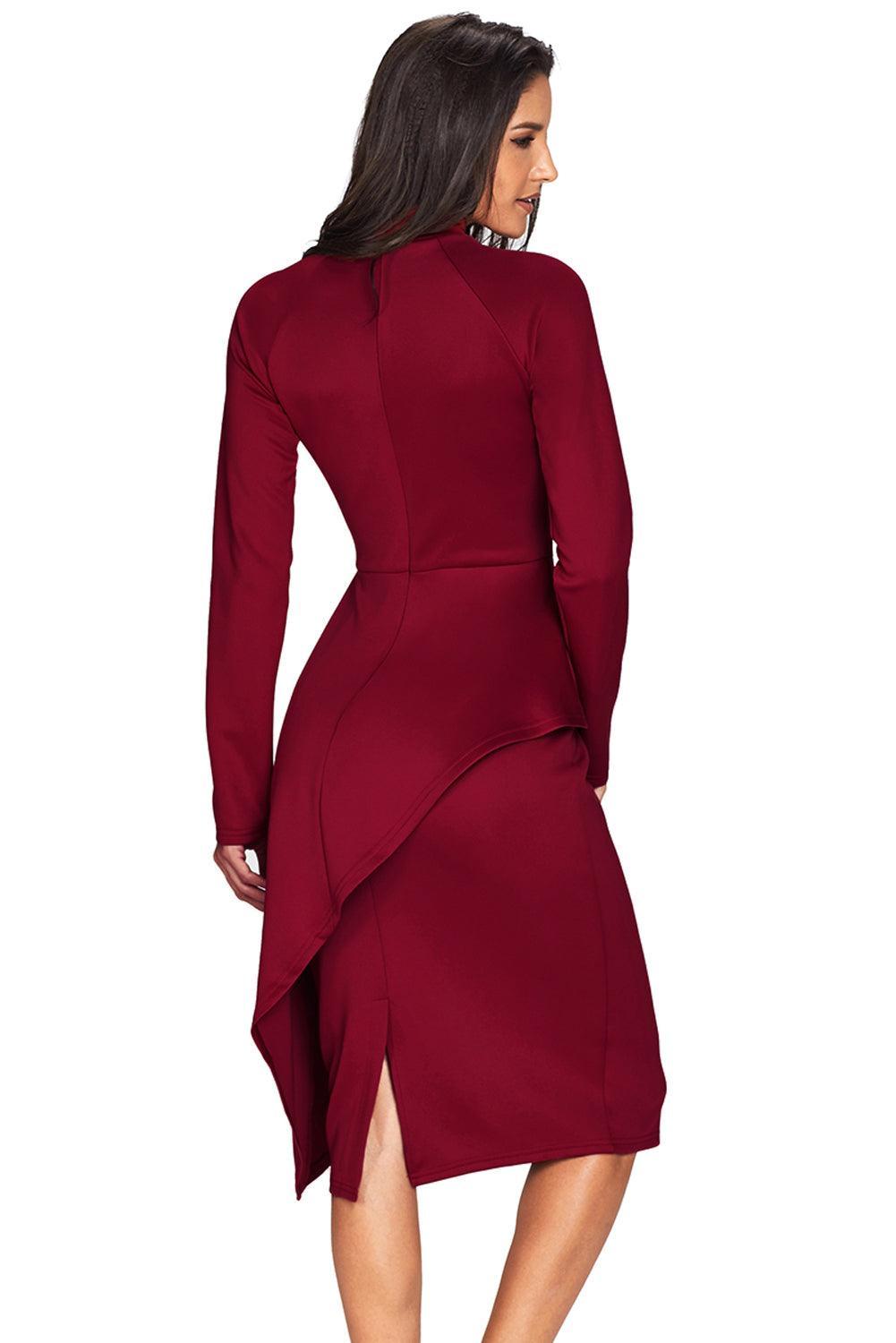 Asymmetric Peplum Pussy Bow Dress Peplum Dresses MyDresses 