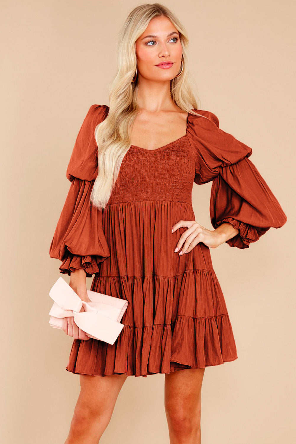 Black Boho Solid Shirred Ruffle Mini Dress Mini Dresses MyDresses