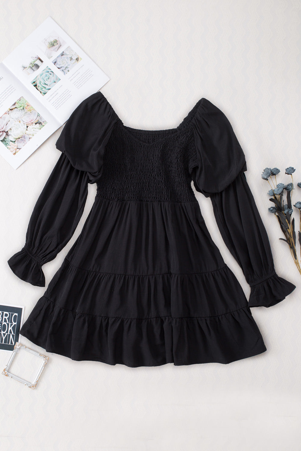 Boho Mini Dress with Shirred Bodice and Ruffle Tiers Mini Dresses MyDresses 