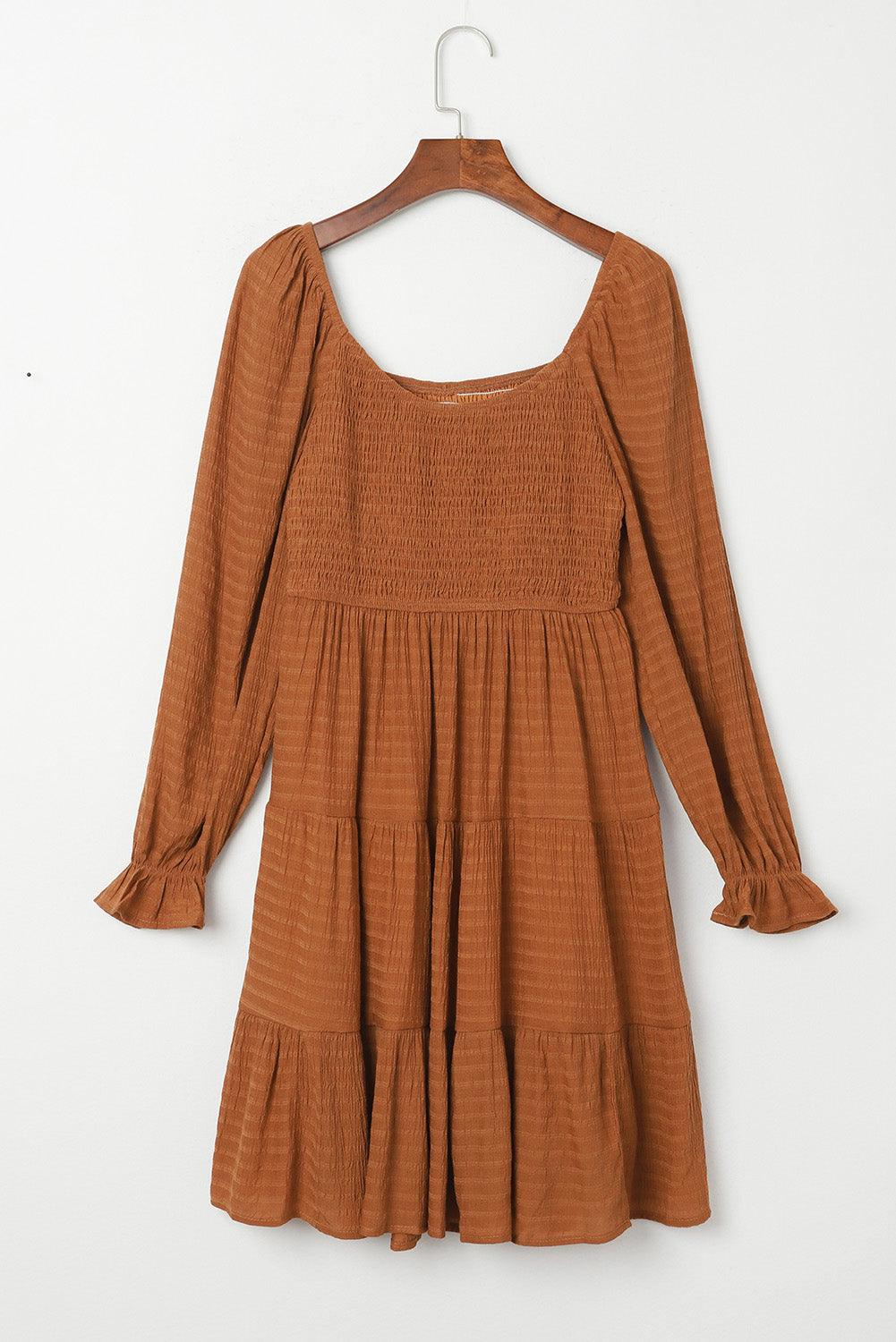 Bishop Sleeve Smocked Tiered Mini Dress Mini Dresses MyDresses 