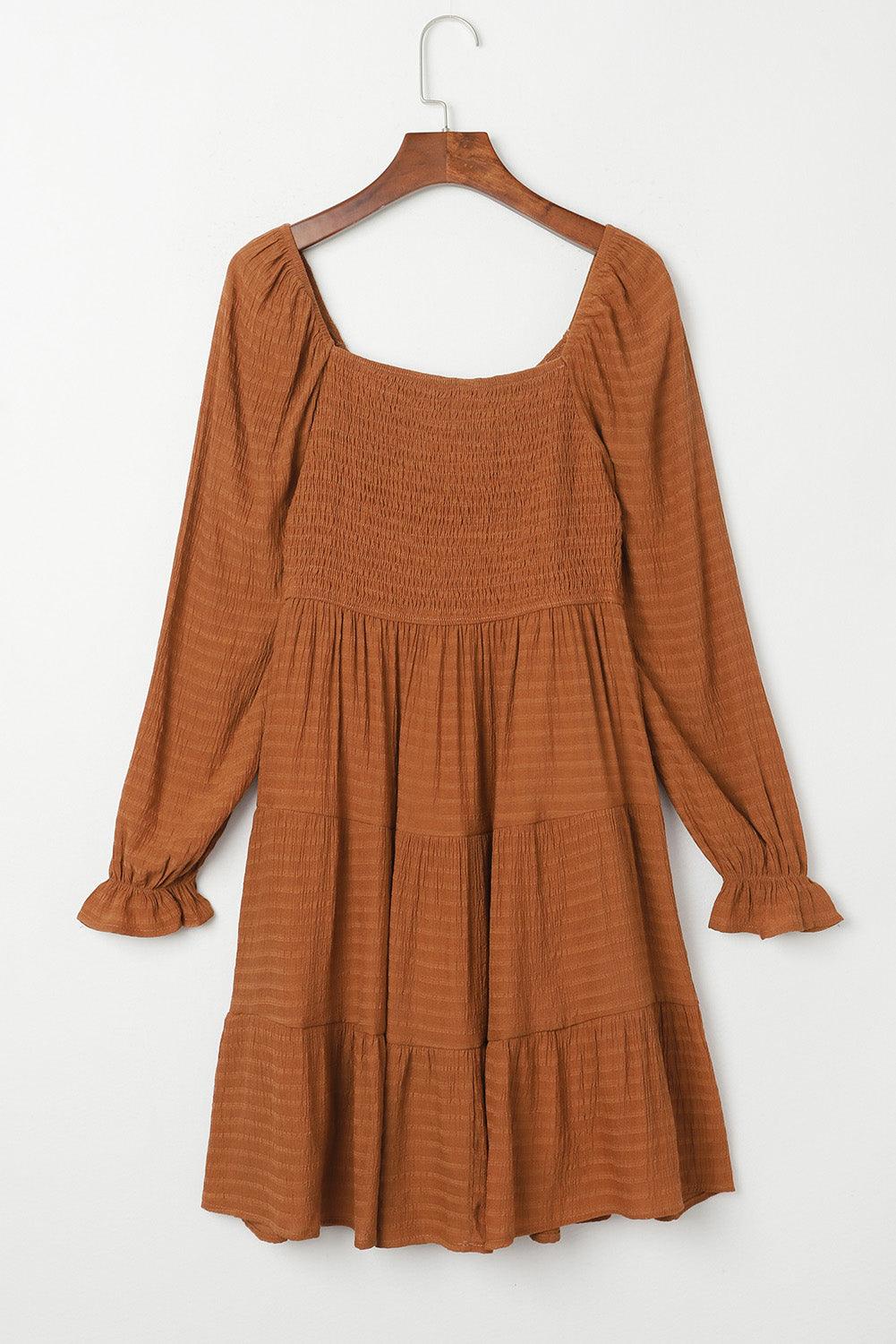 Bishop Sleeve Smocked Tiered Mini Dress Mini Dresses MyDresses 
