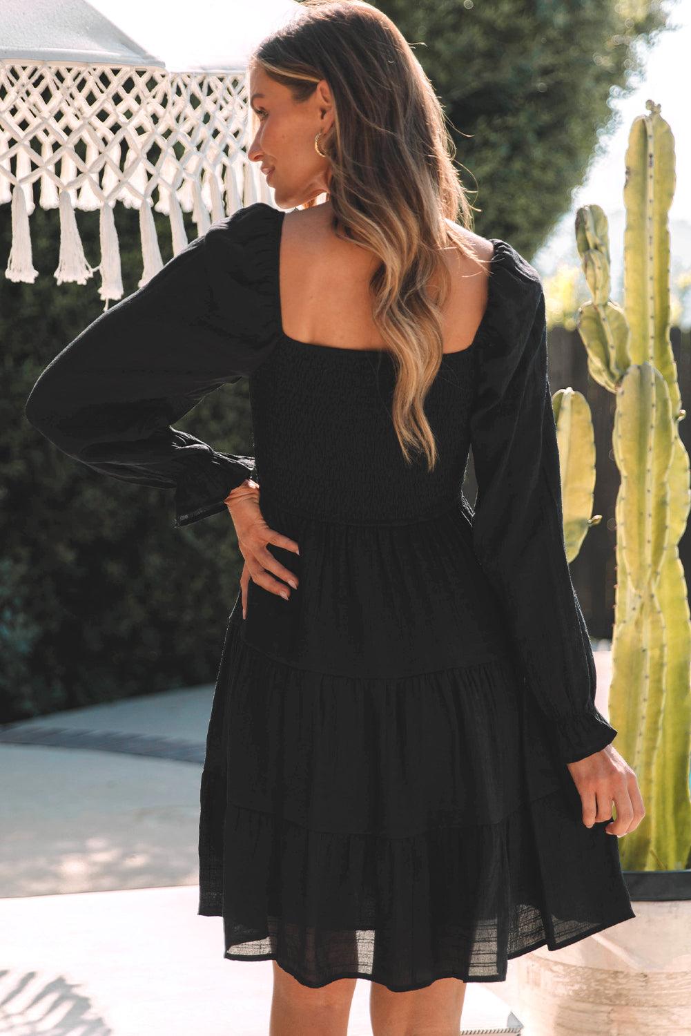 Bishop Sleeve Smocked Tiered Mini Dress Mini Dresses MyDresses 