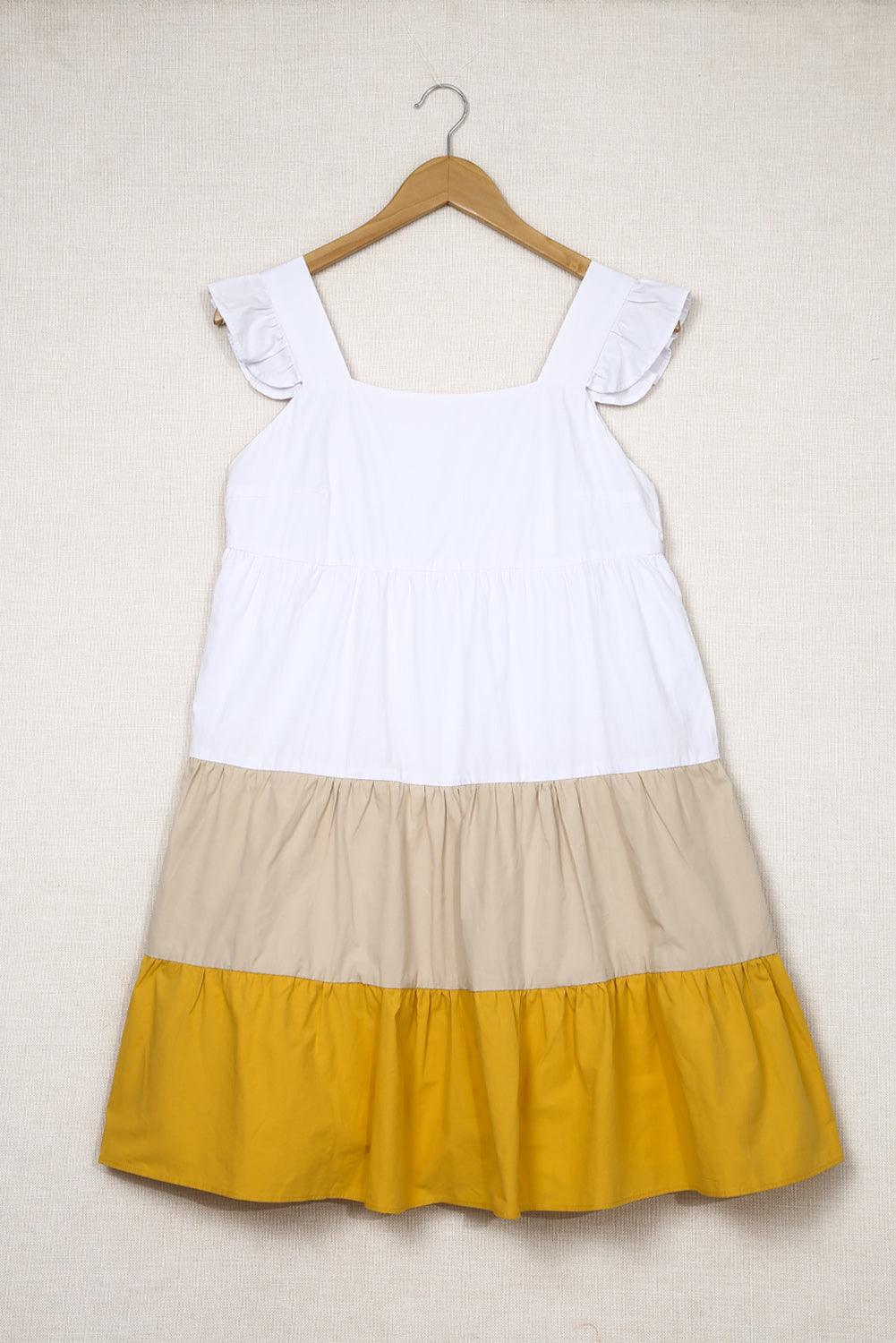 Block Pattern Flutter Sleeve Dress Mini Dresses MyDresses 