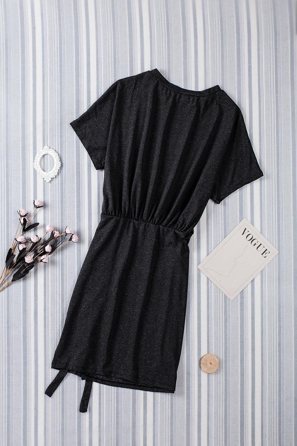 Casual Crew Neck Ruched Mini Dress Mini Dresses MyDresses 