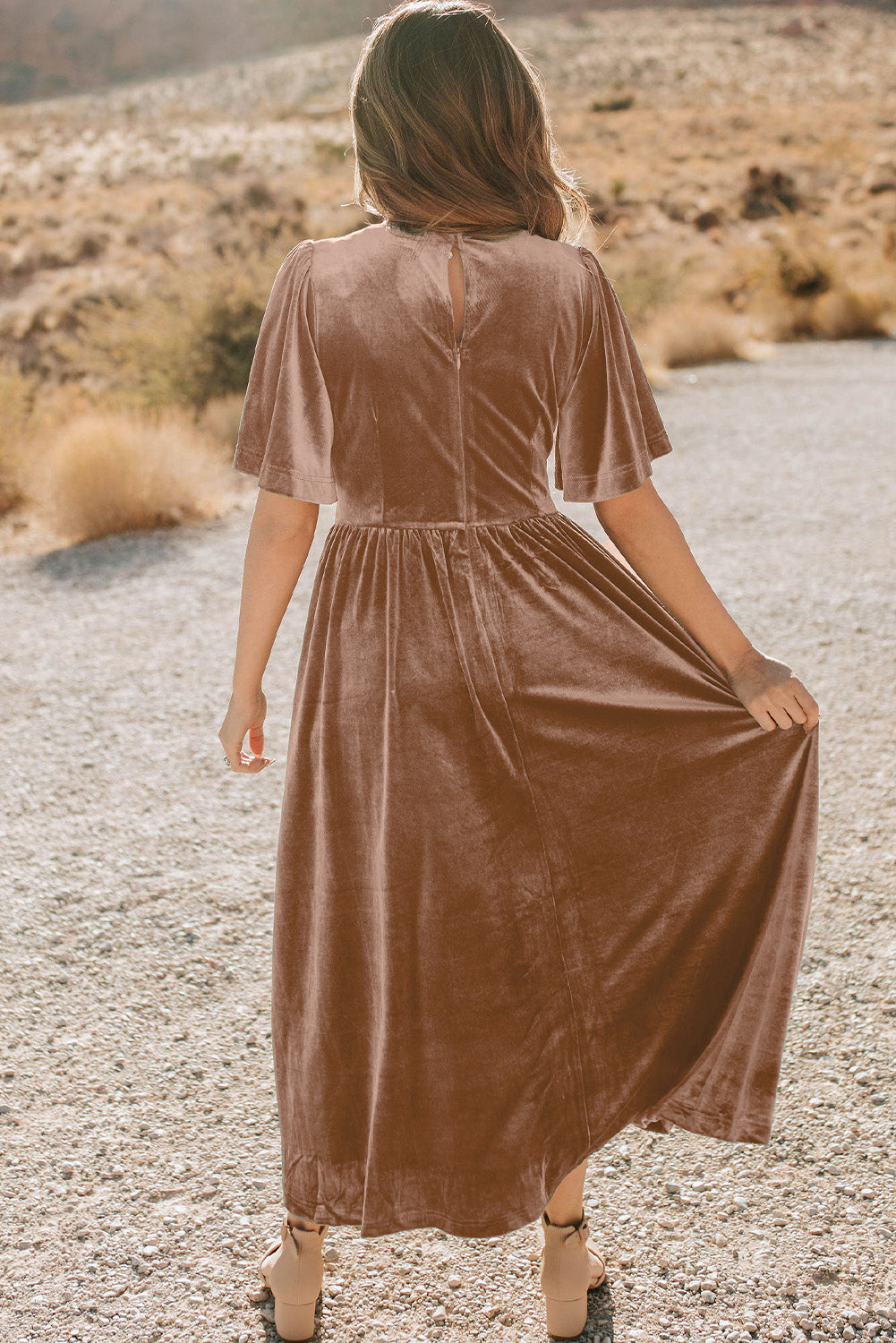 Velvet Maxi Dress with Lace Detail and Empire Waist Maxi Dresses MyDresses 