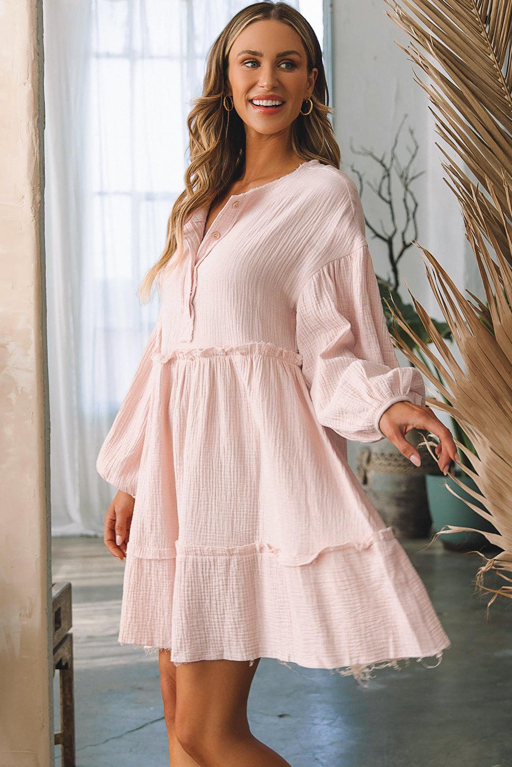 Cotton Puff Sleeve Flared Midi Dress Mini Dresses MyDresses 