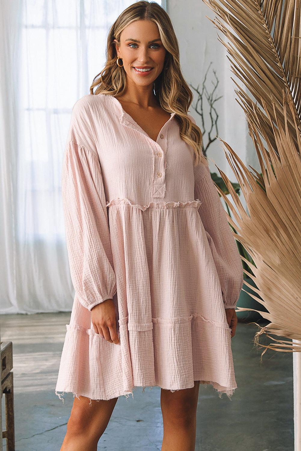 Cotton Puff Sleeve Flared Midi Dress Mini Dresses MyDresses 