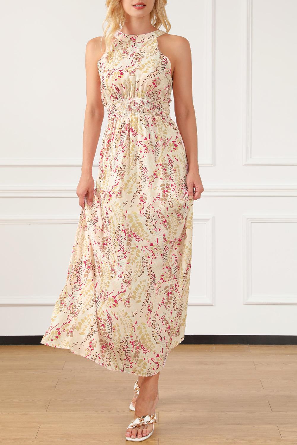 Crisscross Backless Maxi Floral Dress Maxi Dresses MyDresses Beige 8 | S 
