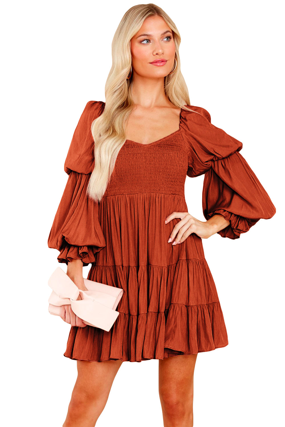 Black Boho Solid Shirred Ruffle Mini Dress Mini Dresses MyDresses