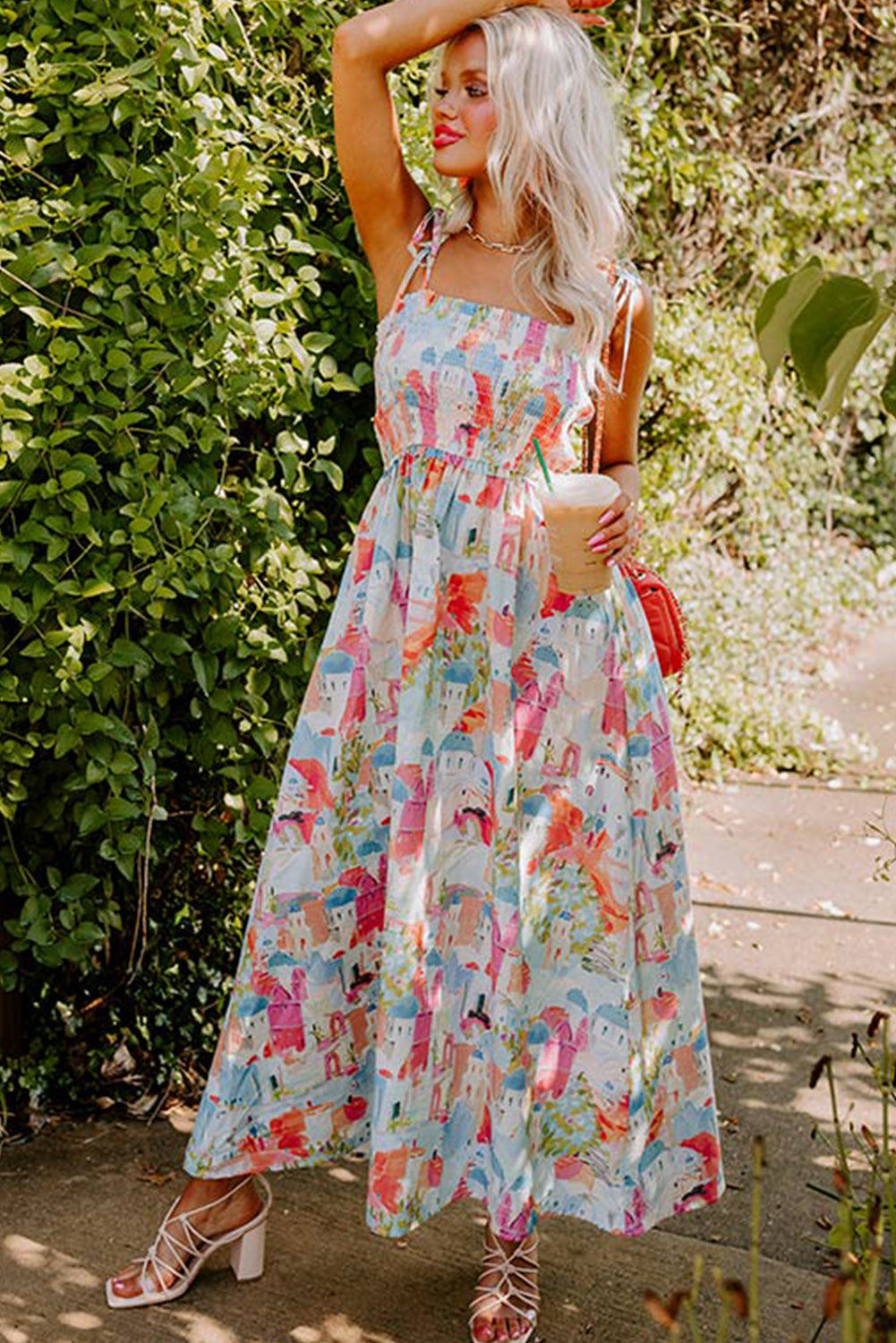 Fairy Town Print Smocked Maxi Sundress Maxi Dresses MyDresses 
