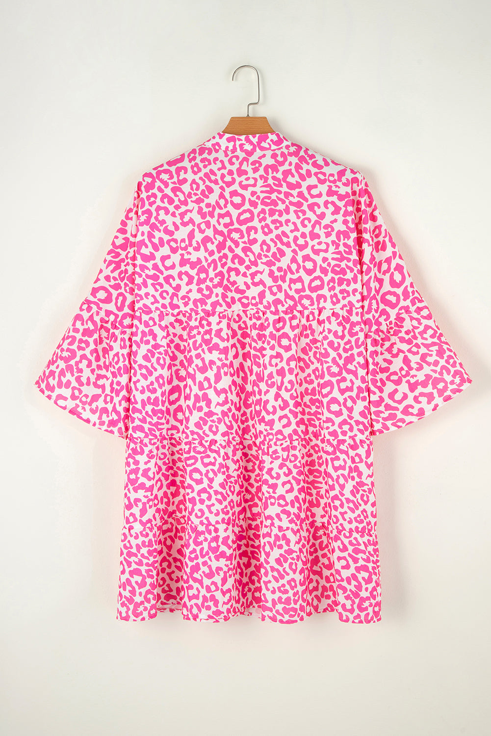 Leopard Print Mini Dress with Buttoned Front and Tiered Design Mini Dresses MyDresses 