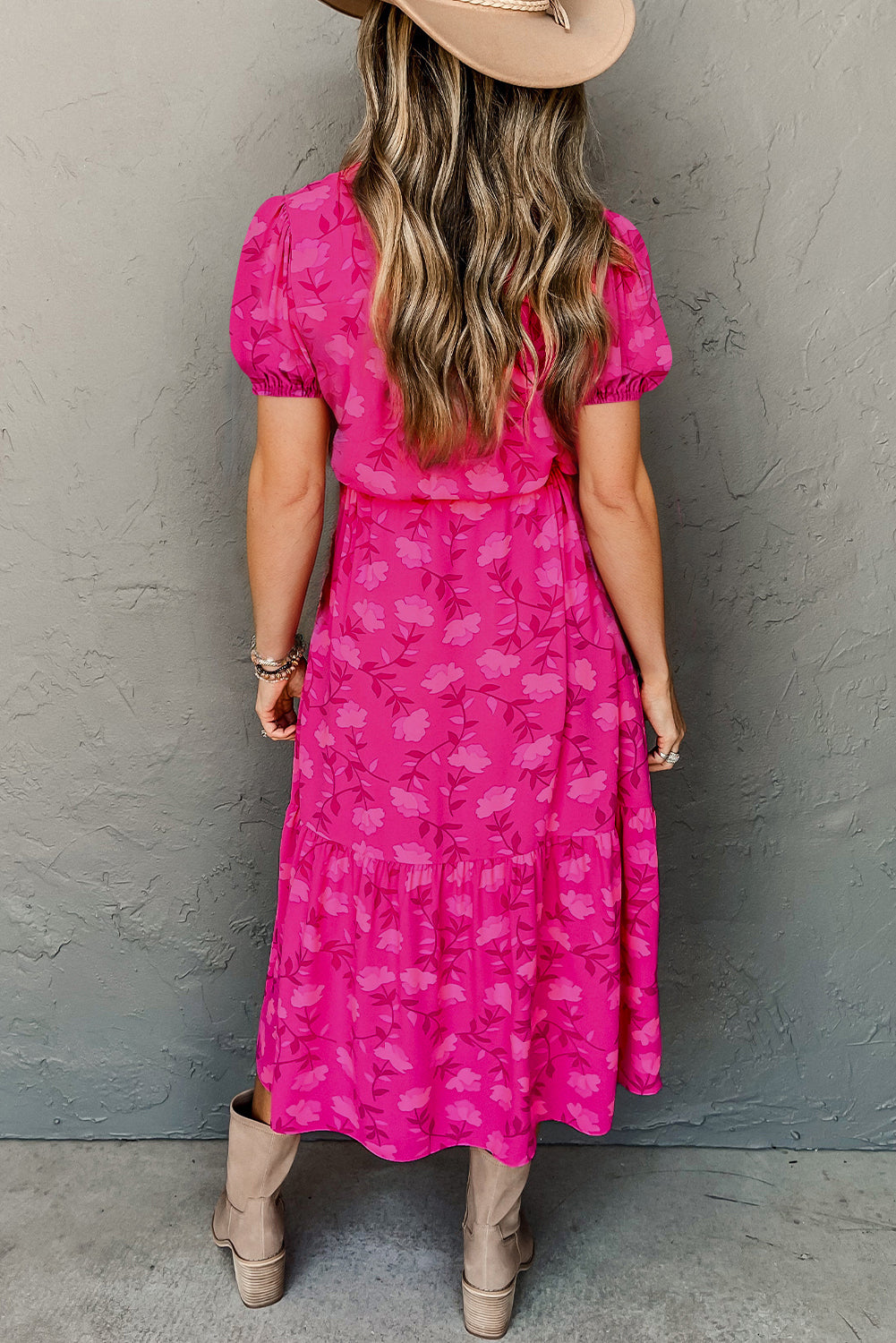 Floral Print Pleated Drawstring Midi Dress Midi Dresses MyDresses 