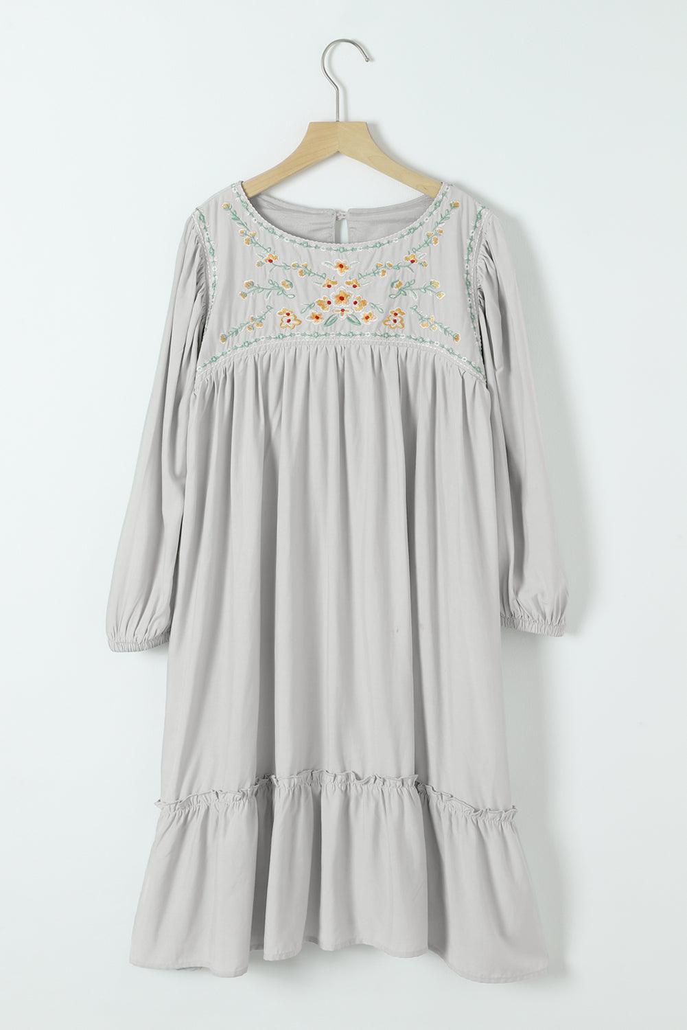 Embroidered Babydoll Dress with Long Sleeves Mini Dresses MyDresses 