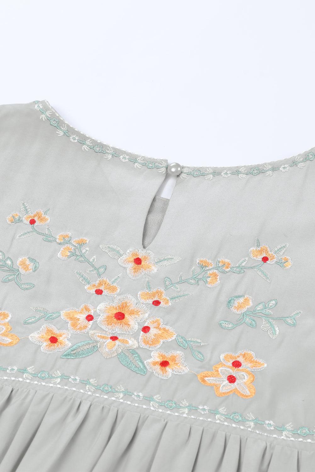 Embroidered Babydoll Dress with Long Sleeves Mini Dresses MyDresses 