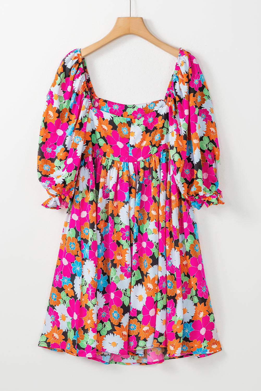 Floral Print Dress with Puff Sleeves and Square Neck Floral Dresses MyDresses 