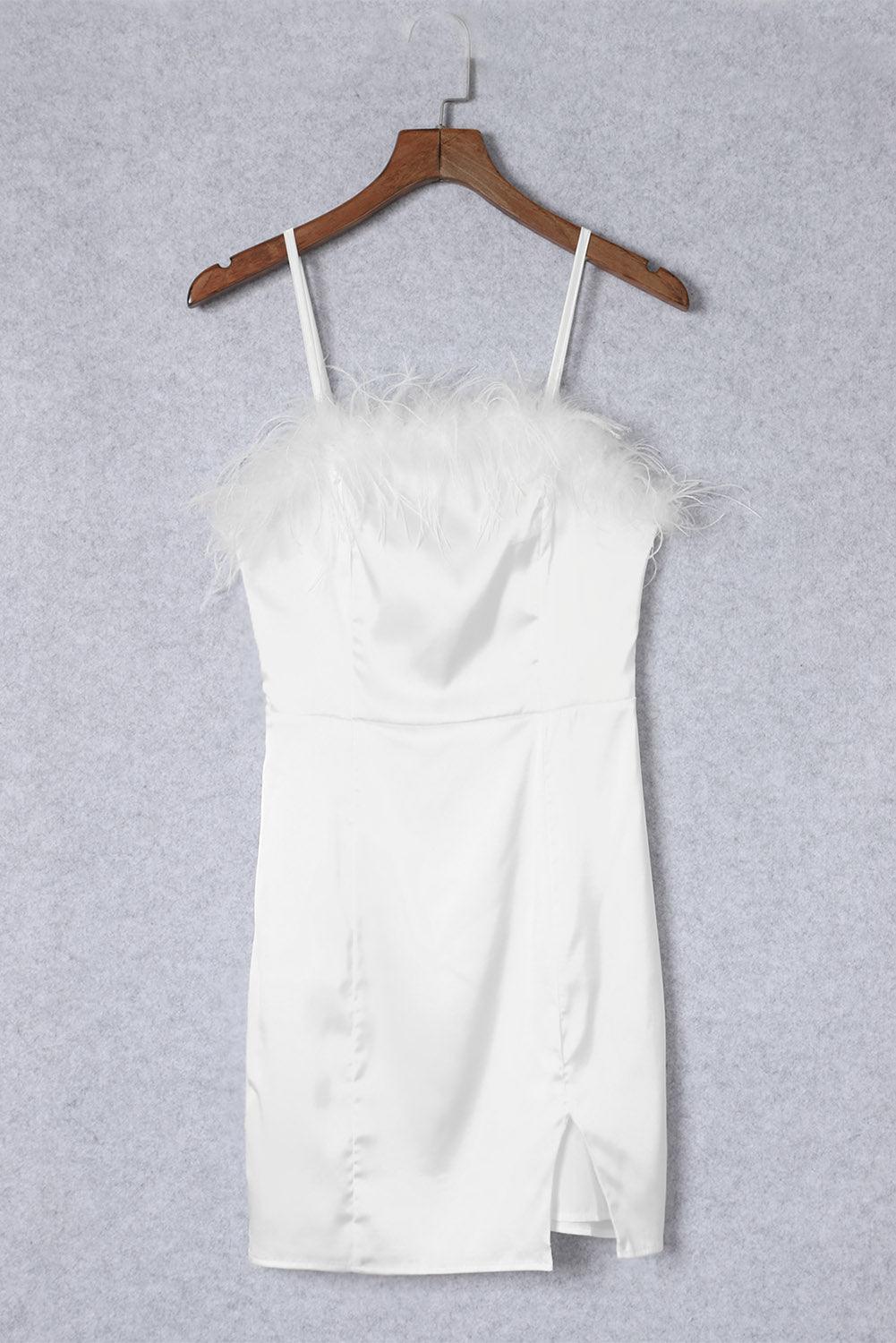 Feather Trim Strapless Mini Dress Mini Dresses MyDresses 
