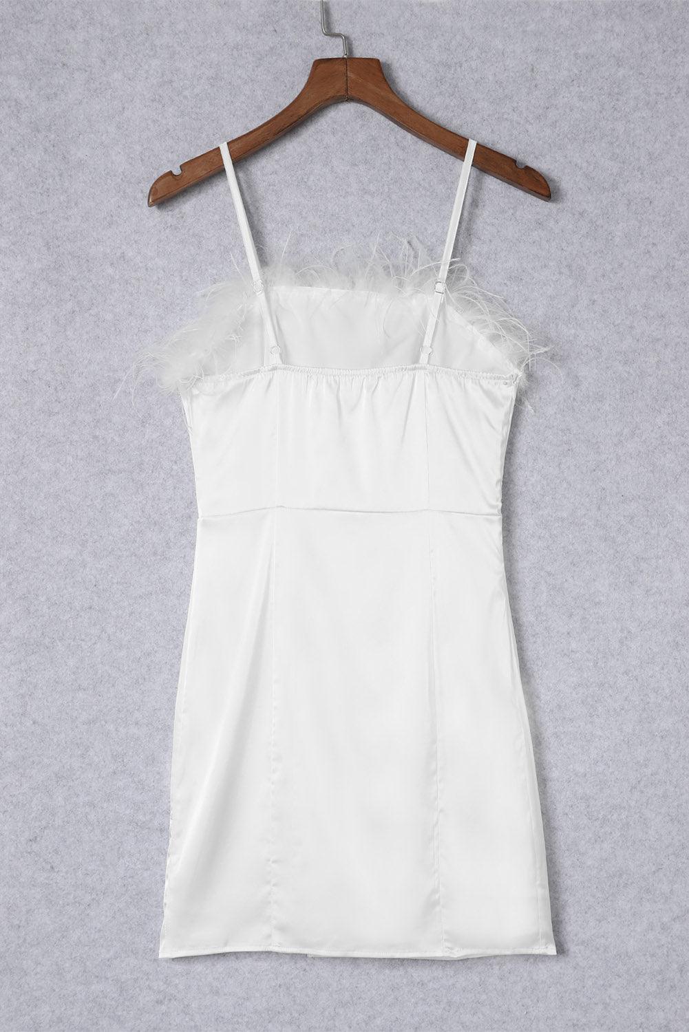 Feather Trim Strapless Mini Dress Mini Dresses MyDresses 